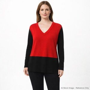 Vince Camuto Red Black Colorblock V-Neck Sweater Women’s XS